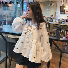 Nomikuma Sweet Floral Embroidery Women Blouses Lantern Long Sleeve Lace Up V-neck Blusas Femme 2020 Causal Doll Shirt 6B256 2024 - buy cheap