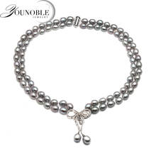 Real Luxury Double Grey Pearl Necklace Women,trendy Choker Freshwater Pearl Necklace Birthday Gift Annivesary 2024 - buy cheap