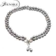 Collar de doble perla gris para mujer, gargantilla de moda, collar de perlas de agua dulce, regalo de cumpleaños, aniversario 2024 - compra barato