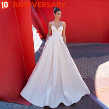 BAZIIINGAAA  Luxury Wedding Dress Sleeveless V-neck Open Back Satin Wedding Dress Sexy  Thin Straps Brid Support Tailor-made 2024 - buy cheap