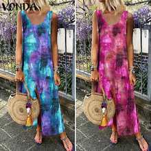 VONDA Summer Sexy Sleeveless Dress Casual O Neck Long Maxi Dresses Bohemian Colorful Printed Holiday Sundress Plus Size Robe 2024 - buy cheap
