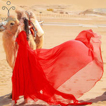 Yosimi vestido feminino longo de chiffon 2021, vestido longo vermelho com mangas soltas, decote em v, moda verão, estilo casual, elegante, para festa 2024 - compre barato