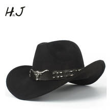 Sombrero de vaquero occidental con cinturón de Tauren para hombre y mujer, gorro de Jazz con agujeros, talla 56-58CM, para Otoño e Invierno 2024 - compra barato