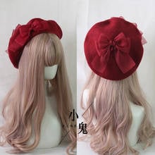 Kawaii Japanese Beret Hat Lolita Teenage heart Sweet Woolen Handmade Cute Lace Bowknot Warm Autumn Winter Painter Hat Headdress 2024 - buy cheap