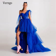 Verngo-Vestidos de Noche elegantes de tul azul, vestido de fiesta Formal con capas y hombros descubiertos, espalda larga y parte delantera 2024 - compra barato