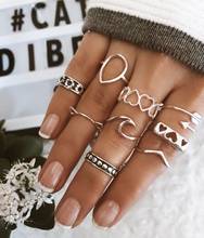 Alixuy anéis para mulheres estilo vintage 9 com ondas, flecha, coração, flor, articulações, dedos, joias para festa, casamento 2024 - compre barato