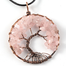 Na moda-grânulos de fio de cobre envoltório natural rosa rosa quartzo pingente árvore da vida colar para o presente do dia das mães 2024 - compre barato