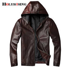 leather jacket men cow leather hooded парка мужская slim overcoats zipper outwear pockets wear-resisting motorcycle coat 19411 2024 - buy cheap