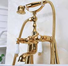 Grifo de latón montado en cubierta para baño, mezclador de bañera con cabezal de ducha de mano, de lujo, Color dorado, Lna141 2024 - compra barato