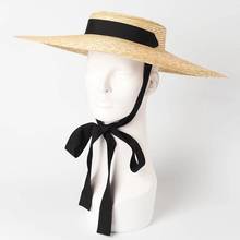 WZCX-sombrero de paja de ala ancha para mujer, gorra plana con cinta superior, protección solar, playa, Verano 2024 - compra barato