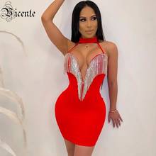 VC Free Shipping Beads Tassel Dress Halter V Neck Spaghetti Strap Bodycon Vestidos Celebrity Christmas Party Bandage Dress 2024 - buy cheap