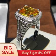 Luxury Women ring cushion cut 10ct Stone 5A Yellow  Zircon Cz 925 Sterling Silver Engagement Wedding Band Ring for women 2024 - buy cheap