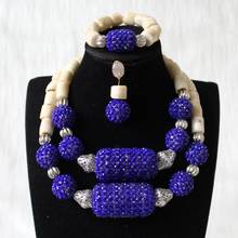 Dudo Nigerian Bridal Jewelry Set Original White Coral Beads +Royal Blue Crystal Beaded Balls 2 Layers Necklace Set 2024 - buy cheap