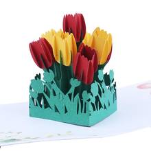 HOT SALES！！！New Arrival Tulip Flower 3D Pop Up Greeting Card Handmade Birthday Anniversary Postcard Wholesale Dropshipping 2024 - buy cheap