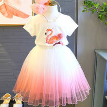 2020 летние комплекты одежды для девочек элегантные вечерние футболки принцессы с изображением животных + газовая юбка с градиентом комплект детской одежды из 2 предметов 2024 - купить недорого