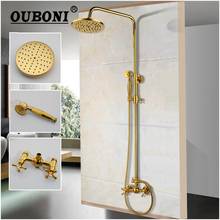 OUBONI Golden Plated Bathroom Shower Set Rainfall 8 inch Shower Head Bathtub Mixer Faucet Handheld Sparyer Brass Control Valve 2024 - buy cheap