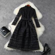 Women hollow out lace sexy dress designer 2021 spring summer cutout long sleeve elegant a-line birthday party black dresses 2024 - buy cheap