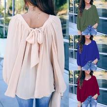 blouse women 2021 summer Office Lady Solid Color Long Sleeve O Neck Large Hem Back Bow Loose Blouse Top Black xxxxxl 2024 - buy cheap