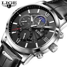 LIGE-reloj analógico con correa de cuero para hombre, nuevo accesorio de pulsera de cuarzo resistente al agua con cronógrafo, complemento masculino de marca de lujo con diseño militar y estilo informal, 2021 2024 - compra barato