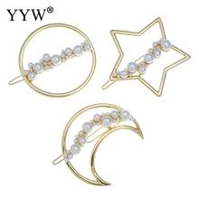 Fashion Woman Hair Accessories Triangle Hair Clip Pin Metal Geometric Alloy Hairband Moon Pearl Hair Slide Lucky For Woman 2024 - buy cheap