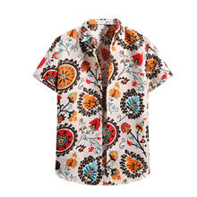 Camisa de verão para homens, cardigã com manga curta, roupas havaianas, camisa de praia, flor, camisa de gola alta masculina 2024 - compre barato