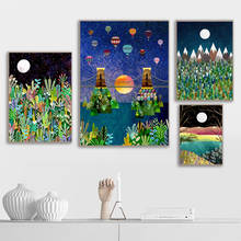 Abstracto paisagem posters impressão bristol pôr-do-sol pintura em tela montanhas plantas lua parede fotos para sala de estar decoração da parede 2024 - compre barato