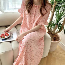 Pink Sweet Summer Nightgown Women O-Neck Short Sleeve Cherry Print Sleepwear Soft Kawaii Cotton Homewear Home Clothes 2024 - buy cheap