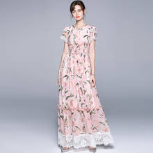 Zuoman-vestido feminino elegante de verão, vestido floral, alta qualidade, longo, festa, robe, femme, designer vintage, rosa 2024 - compre barato