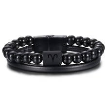 Pulseira de couro masculina, 8mm, feita em couro, constelação zodíaco, pingente magnético, fivela para homens meninos, 8.5 polegadas dlb191 2024 - compre barato