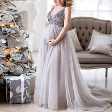 Sexy Women Pregnant Sling V Neck Sequin Cocktail Long Maxi Prom Gown Dress Maternity Photography Long Dress Pregnancy Dress 2024 - buy cheap