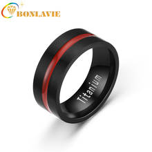 6/8mm preto aço inoxidável anel de casal com listras vermelhas vintage titanium aço anéis de casamento banda para homem feminino anillos 2024 - compre barato
