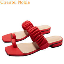 Chentel chinelos femininos de salto baixo, sandália de cor preta e vermelha com dedo aberto para mulheres, sapatos de verão 2024 - compre barato