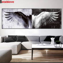 Alas de Ángel Retro en blanco y negro, pintura de diamante artesanal 5d, decoración de habitación, imágenes, taladro redondo, bordado de diamantes de gran tamaño 2024 - compra barato