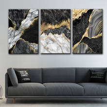 Póster de vena negra y dorada, Arte abstracto de pared, pintura de mármol, lienzo HD, imagen impermeable, decoración moderna del hogar, sala de estar 2024 - compra barato