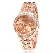 Relogio Feminino New Luxury Rose Gold Geneva Watches Digital Crystal Quartz Watch Women Fashion Casual Stainless Steel watches 2024 - buy cheap
