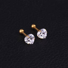 2Pcs Punk Stainless Steel Needle Zircon Crystal Heart Barbell Stud Earring Men Women Helix Screw Back Cartilage Piercing Jewelry 2024 - buy cheap
