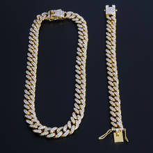 Collar de cadena de eslabones cubanos para hombre, pulsera con diamantes de imitación, estilo Hip Hop, de 13mm, Color dorado y plateado 2024 - compra barato
