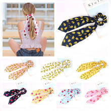 Fruit scrunchies impressão lenço de cabelo rabo de cavalo morango abacaxi bandana para acessórios de cabelo feminino bowknot elástico corda de cabelo 2024 - compre barato