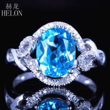 HELON Solid 14K White Gold AU585 Oval 10x8mm Genuine Blue Topaz Diamonds Women's Fine Jewelry Engagement Wedding Ring Best Gift 2024 - buy cheap