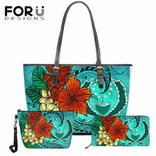 FORUDESIGNS Brand Designer 3 in 1 Women Handbag And Purse Set Pohnpei Polynesian Plumeria Print PU Leather Ladies Shoulder Bags 2024 - buy cheap
