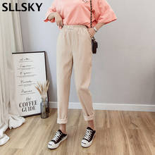 Sllsky Women Corduroy Harem Pants Solid High Wait Loose Casual Ankle-Length Pants Autumn New Elastic Waist Korean Version Pants 2024 - buy cheap