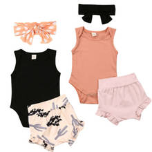 3PCS Outfit Summer Newborn Baby Girl Clothes Cotton Romper Short Pants Headband Outfits Set 2024 - buy cheap