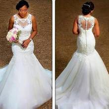 Gorgeous Mermaid African Wedding Dresses Appliques Lace Tulle Sleeveless Trumpet Black Bride Wedding Gowns Elegant Bridal 2024 - buy cheap