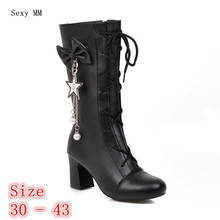 Spring Autumn Women Mid Calf Boots High Heel Woman Short Boots Shoes Small Plus Size 30 31 32 33 - 40 41 42 43 botas 2024 - buy cheap