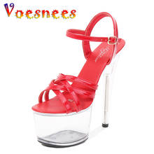 Voesnees Size 43 Super High Heel Peep Toe Cross Belt Women Shoes 17cm Stiletto Heel Sandals Nightclub Sexy Transparent Sandals 2024 - buy cheap