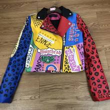 New Graffiti studs rivet beading pu leather coats Women cartoon Print Leather Jacket Punk Rock Cropped Jackets F2015 dropship 2024 - buy cheap