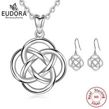 Eudora 925 Sterling Silver Celtic Knot Pendant Necklace Round drop Earrings Dangler simple jewelry set for Women teen party gift 2024 - buy cheap