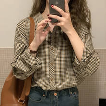 Heydress Korean Long Sleeve Plaid Shirts Women Elegant Basic Classic Loose Office Lady Turn Down Collar Retro Blouse Femme Tops 2024 - buy cheap