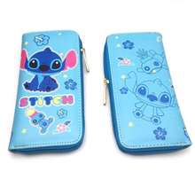 Disney-cartera de dibujos animados para niños y niñas, tarjetero de Stitch, bolso de monedas de pu, Cartera de estudiante de dibujos animados, billetera corta 2024 - compra barato