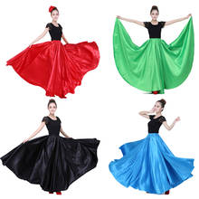 10 Colors Woman Ballroom Belly Dance Costumes Solid Polyester Satin Spanish Gypsy Flamenco Skirt Perforance Dress Stage Wear 2024 - buy cheap